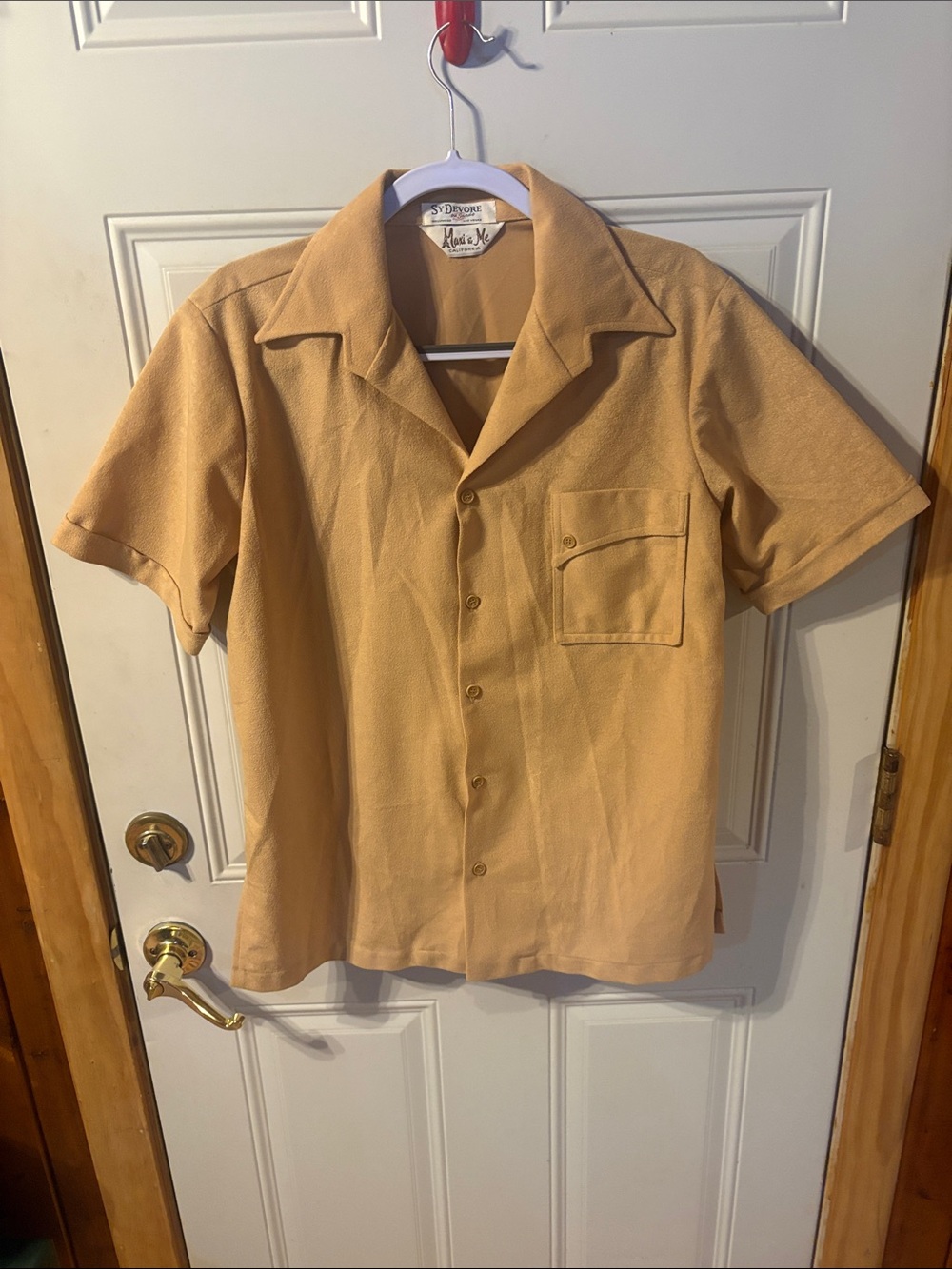 Vintage Sy Devore Hollywood Las Vegas Tan Textured Camp Shirt Maki & Me